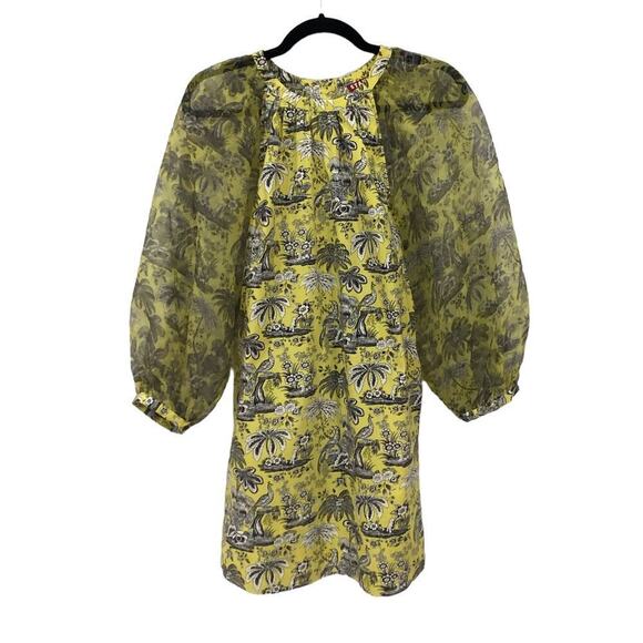 Staud Garden Puff Sleeve Graphic Print Mini Dress In Marigold Toile Size XS - Picture 4 of 16